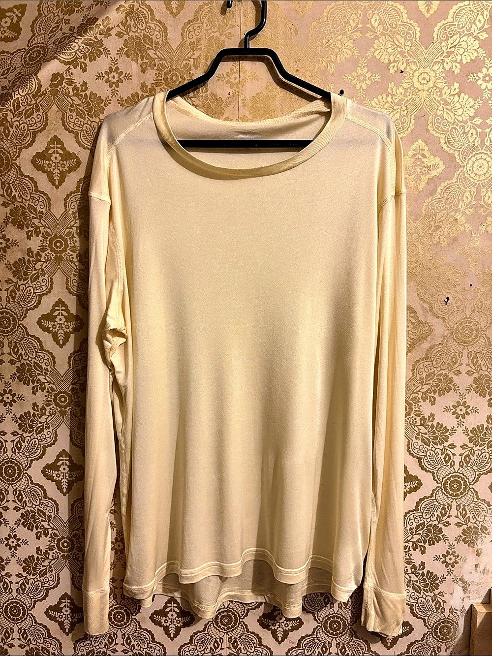 Lands' End 100% Silk Long Sleeve Base Layer Thermal Top Ivory